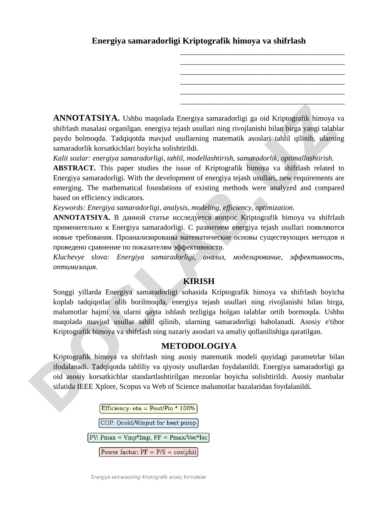 Energiya samaradorligi va kriptografik himoya