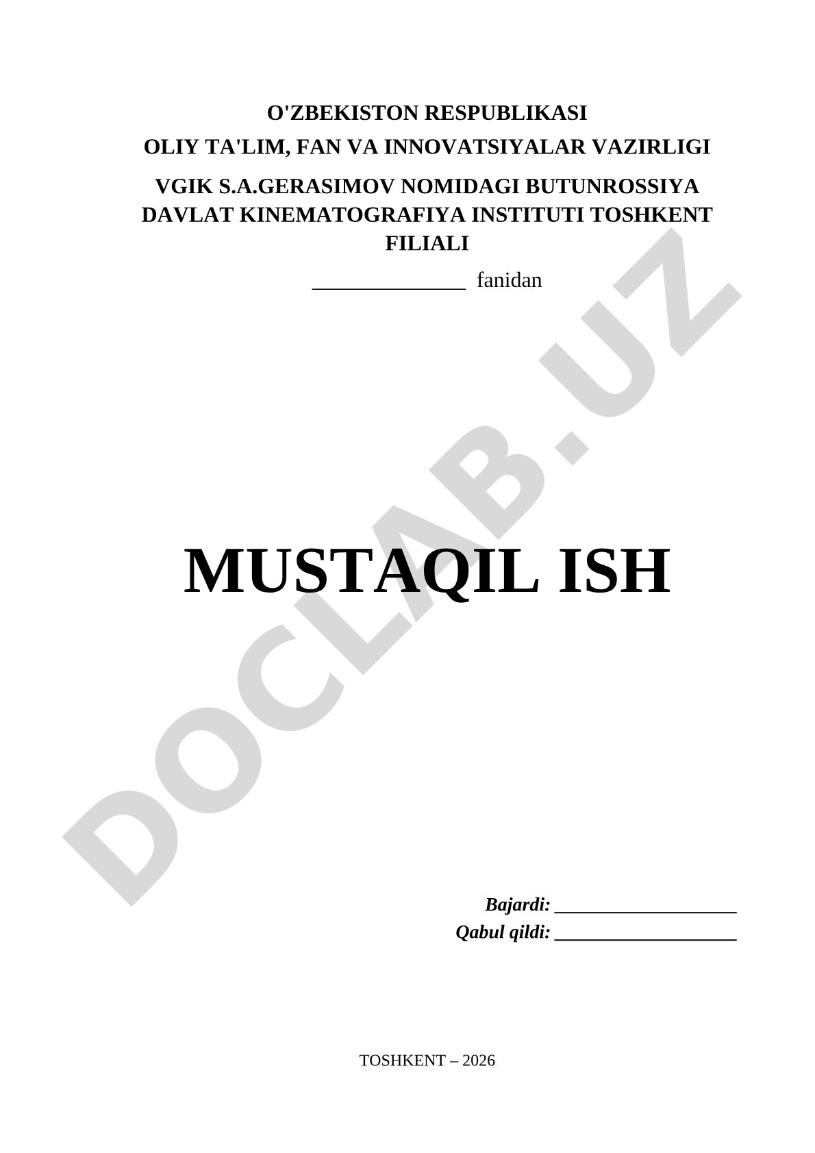 Mustaqil ish topshirig'i shabloni