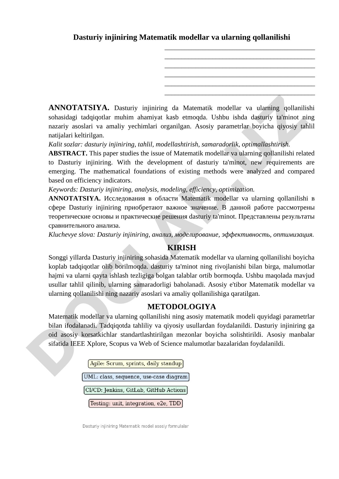 Dasturiy injiniring Matematik modellar va ularning qollanilishi