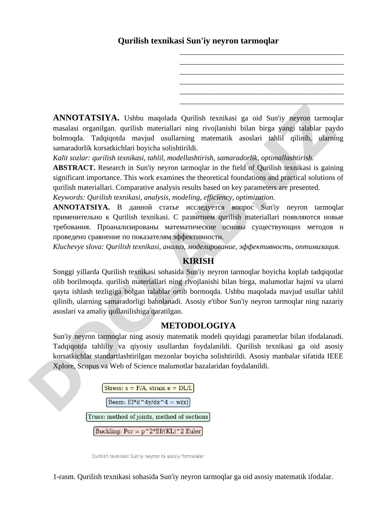 Qurilish texnikasi Sun'iy neyron tarmoqlar