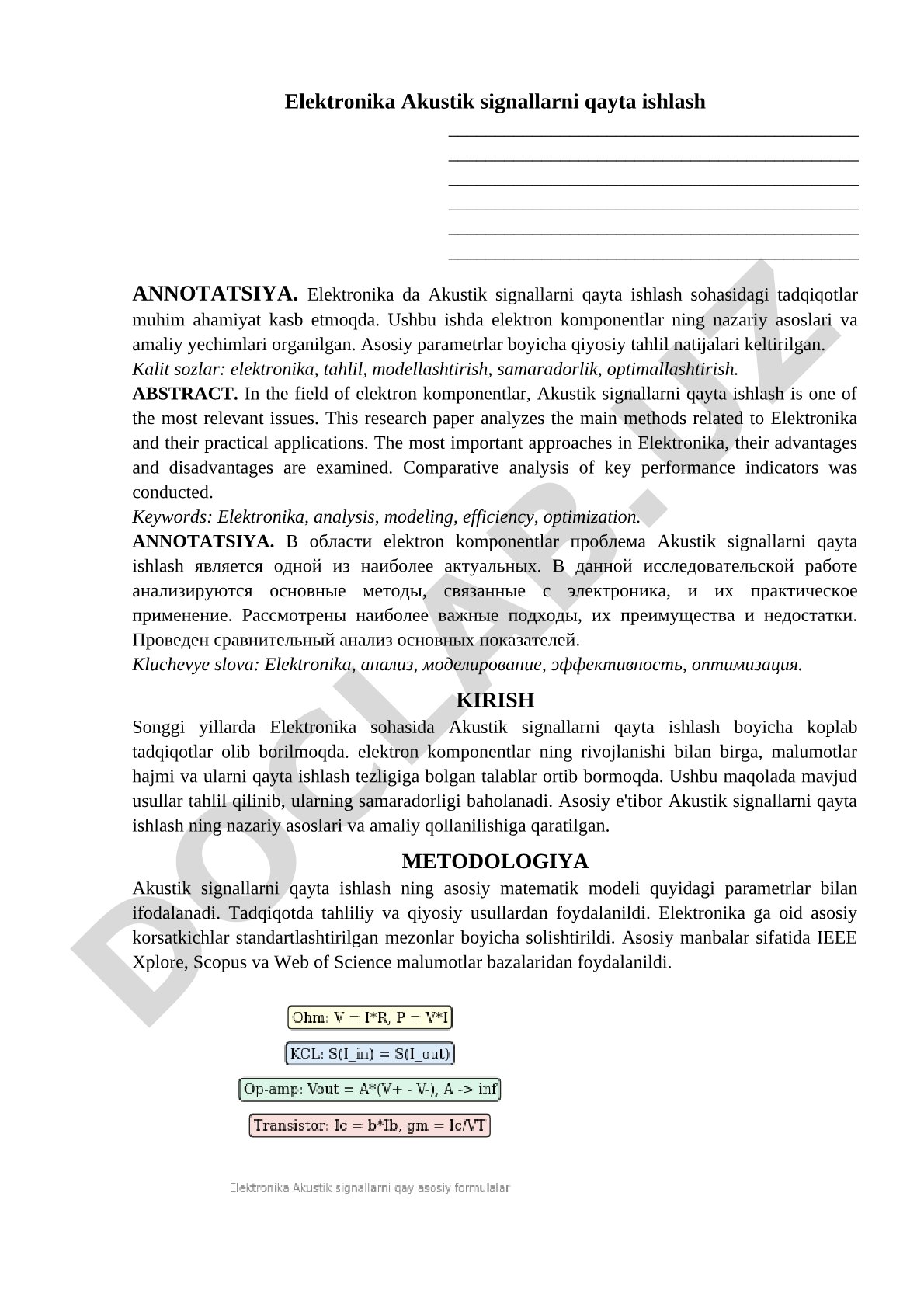 Elektronika Akustik signallarni qayta ishlash