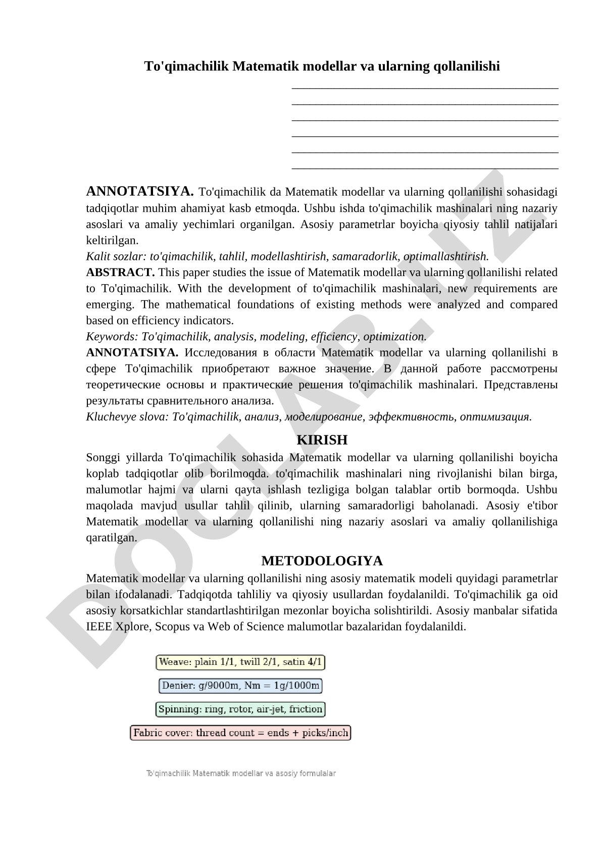 To'qimachilik Matematik modellar va ularning qollanilishi