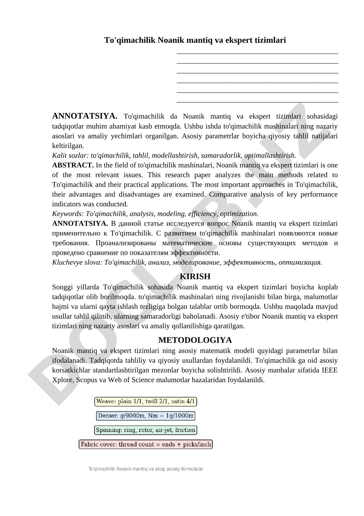 To'qimachilik Noanik mantiq va ekspert tizimlari