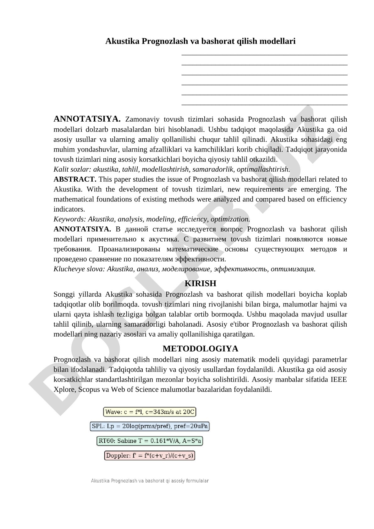 Akustika Prognozlash va bashorat qilish modellari