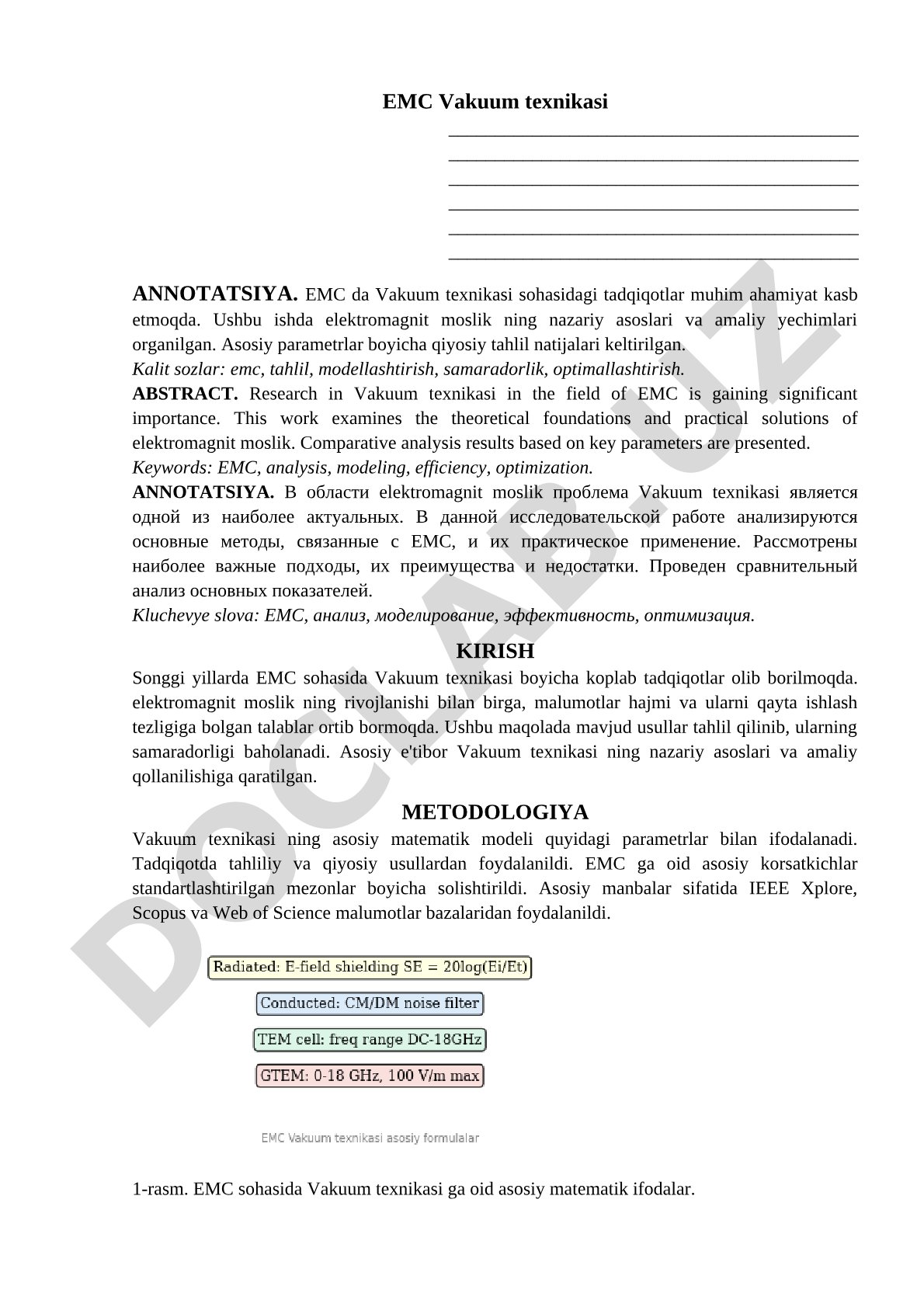 EMC Vakuum texnikasi sohasidagi tadqiqotlar tahlili