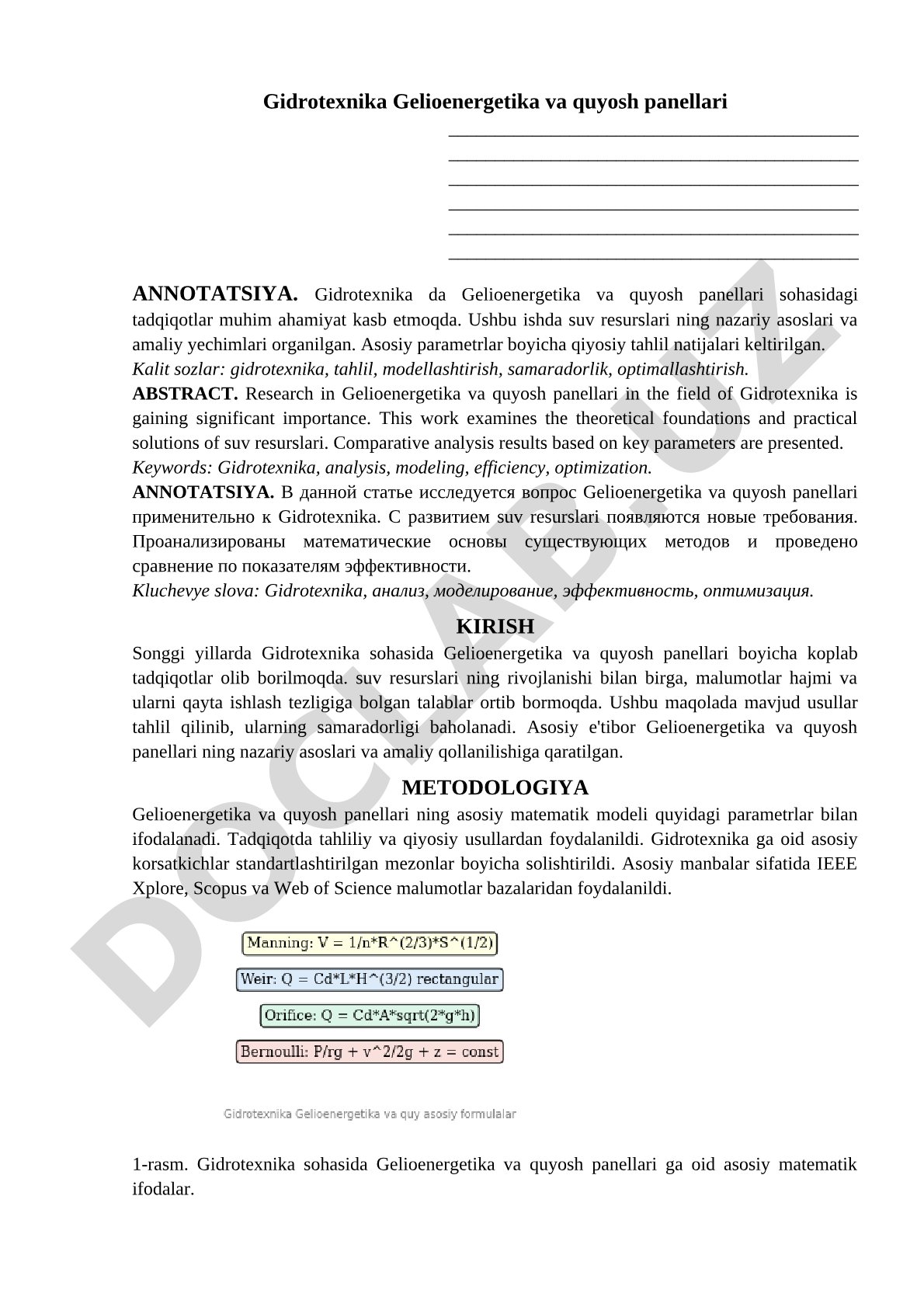Gidrotexnika va gelioenergetika sohasidagi tadqiqot