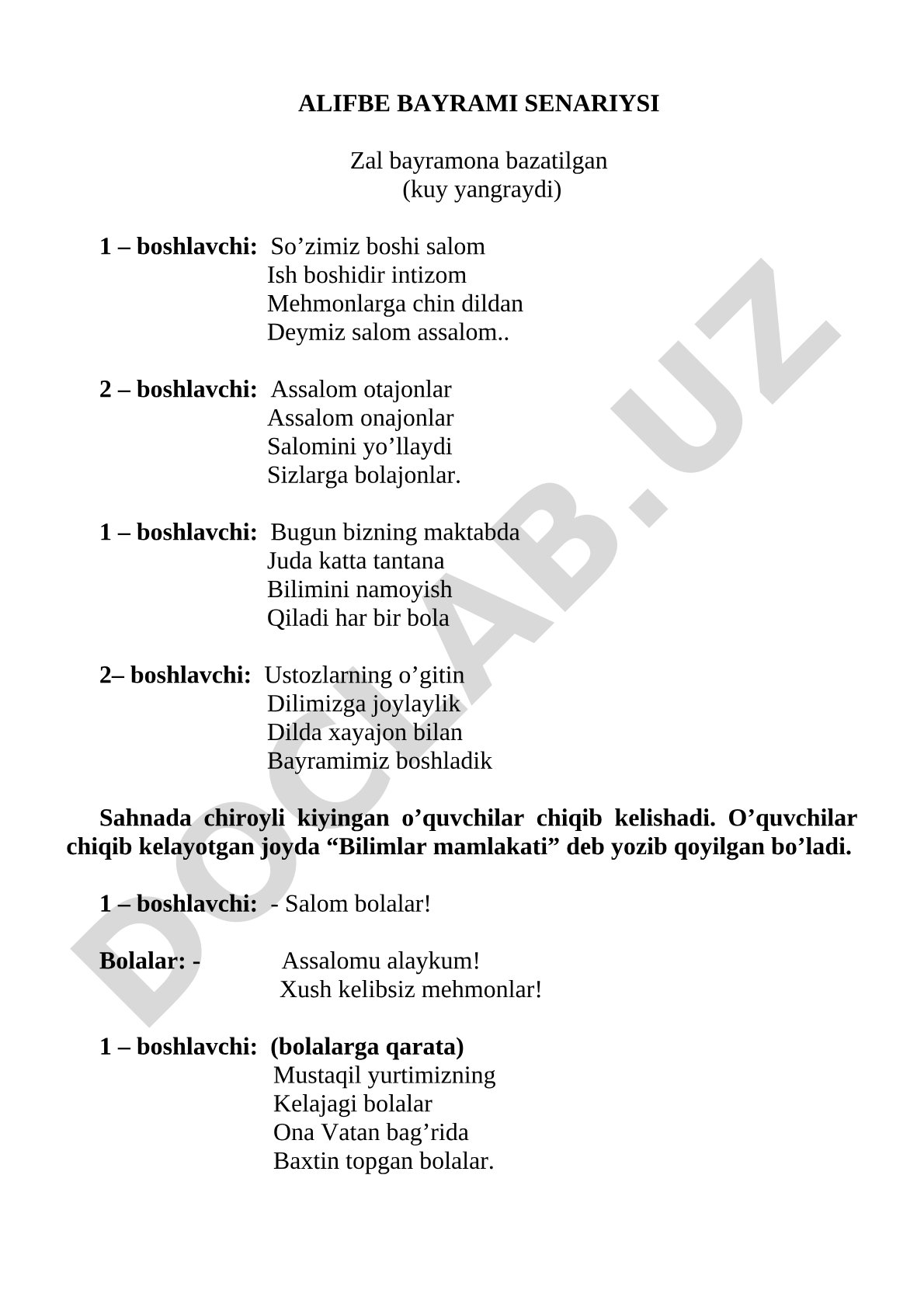 Alifbe bayrami senariysi