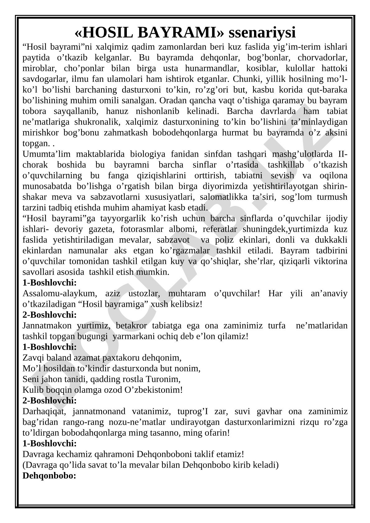 Hosil bayrami ssenariysi