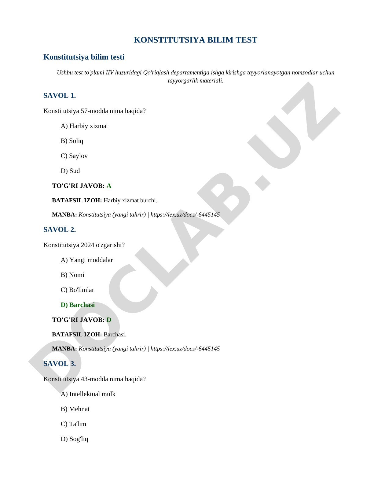 Konstitutsiya bilim testi