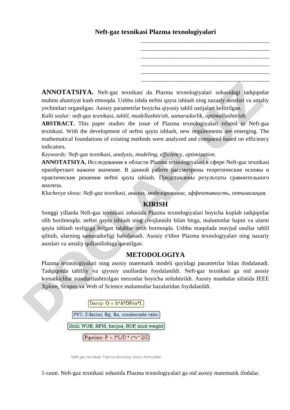 Neft-gaz texnikasi Plazma texnologiyalari