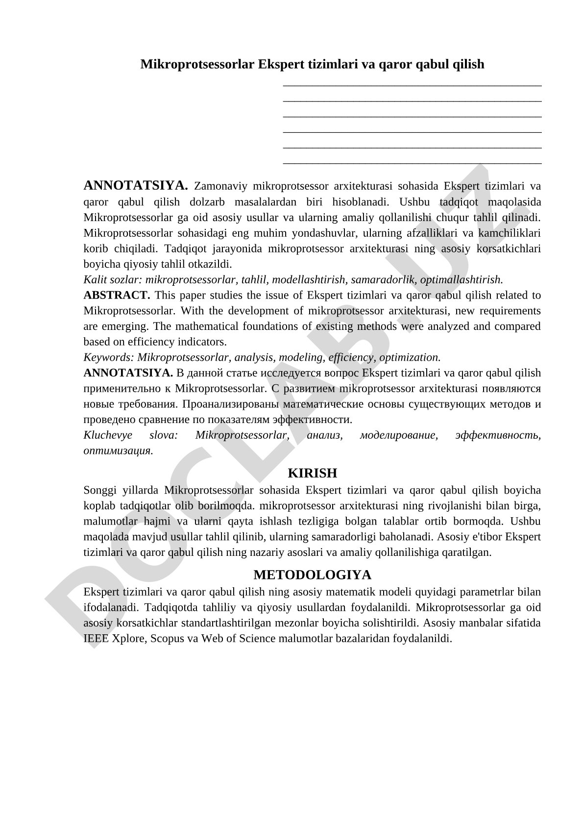 Mikroprotsessorlar Ekspert tizimlari va qaror qabul qilish
