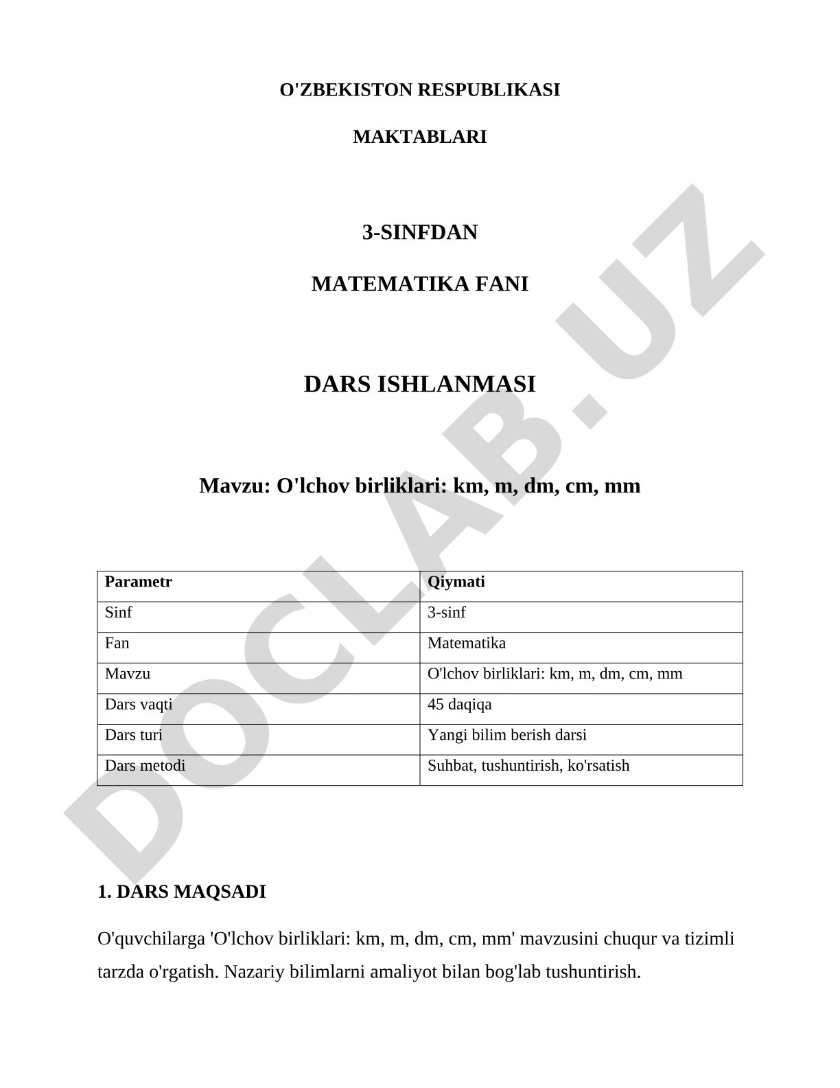 O'lchov birliklari: km, m, dm, cm, mm