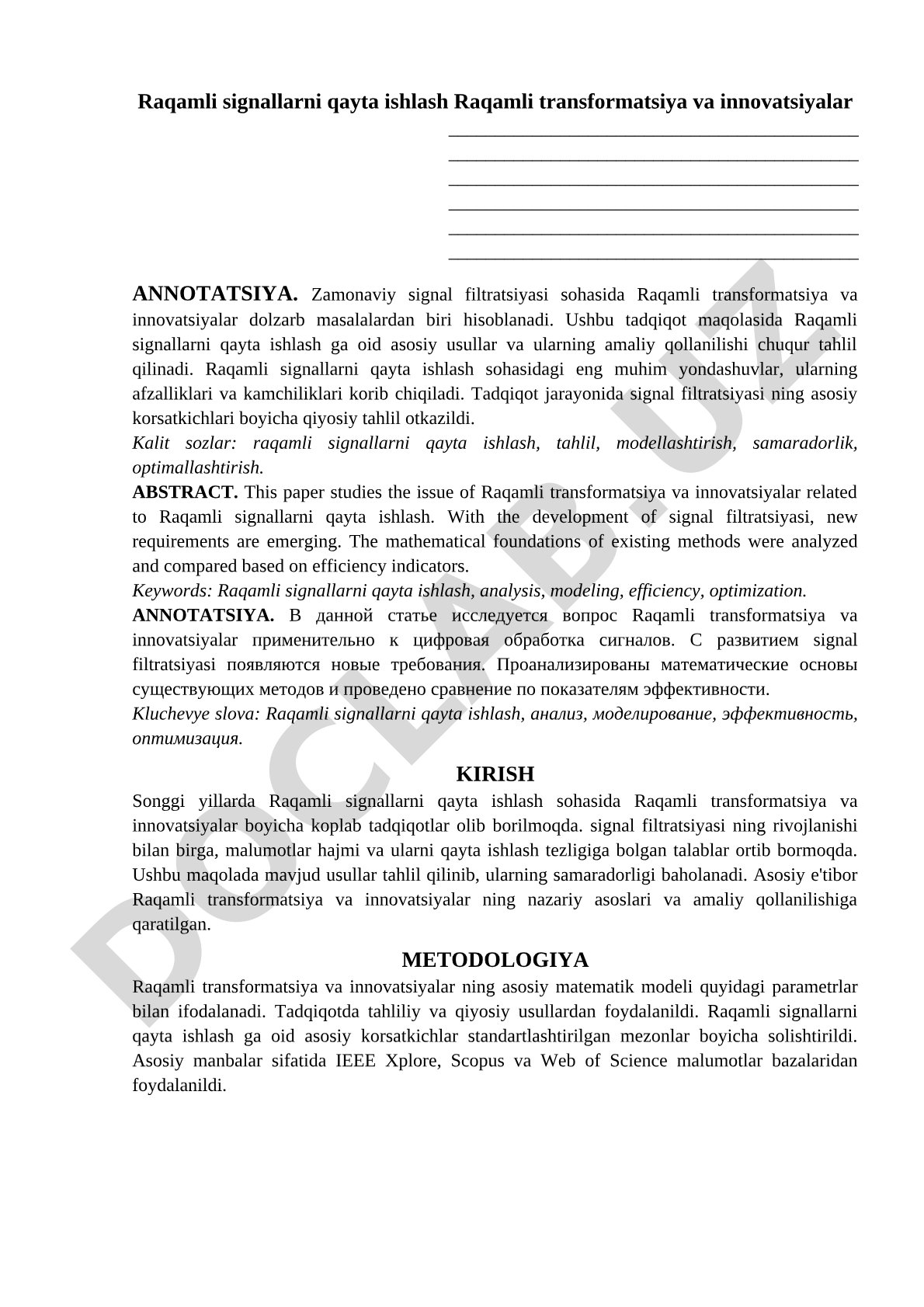 Raqamli signallarni qayta ishlash va transformatsiya innovatsiyalari