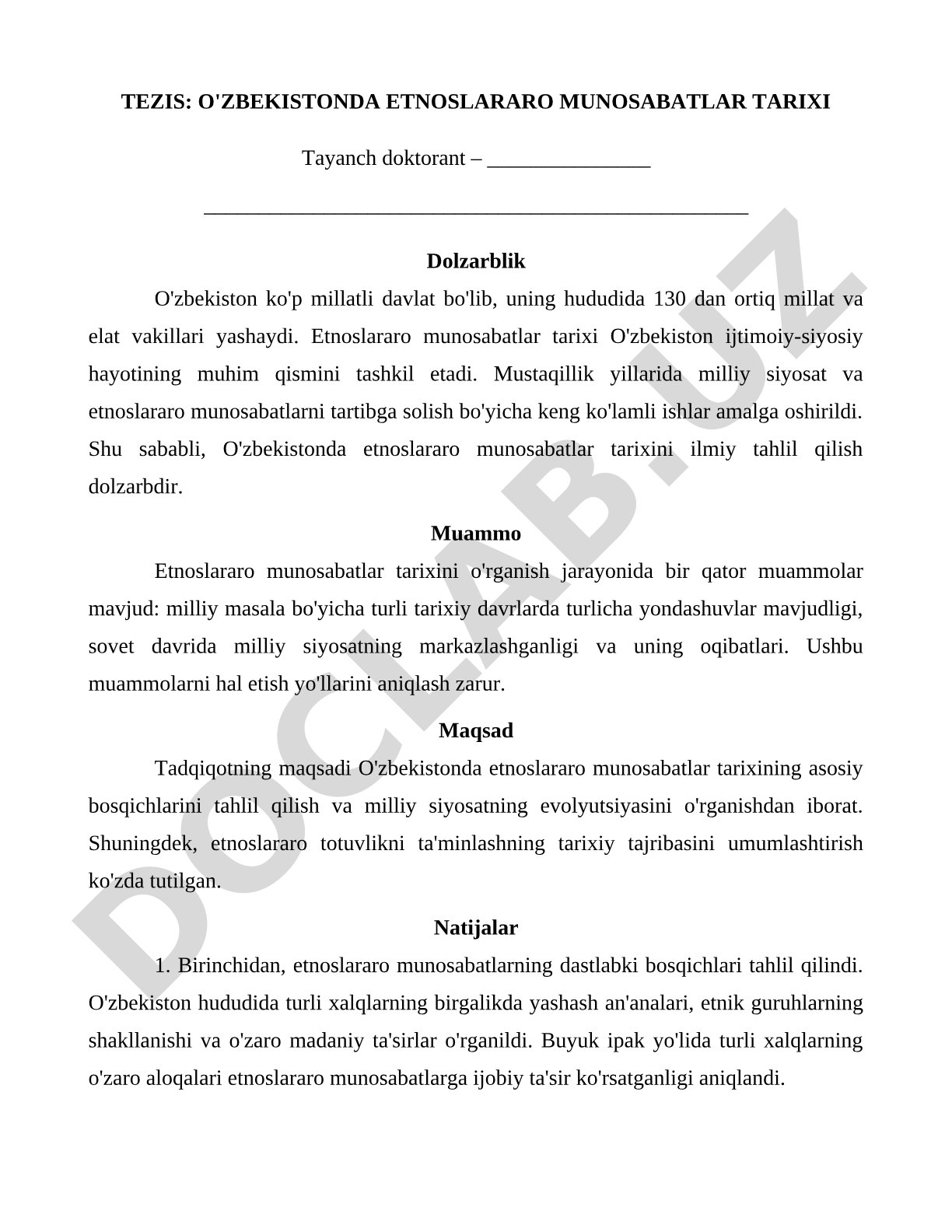 O'zbekistonda etnoslararo munosabatlar tarixi