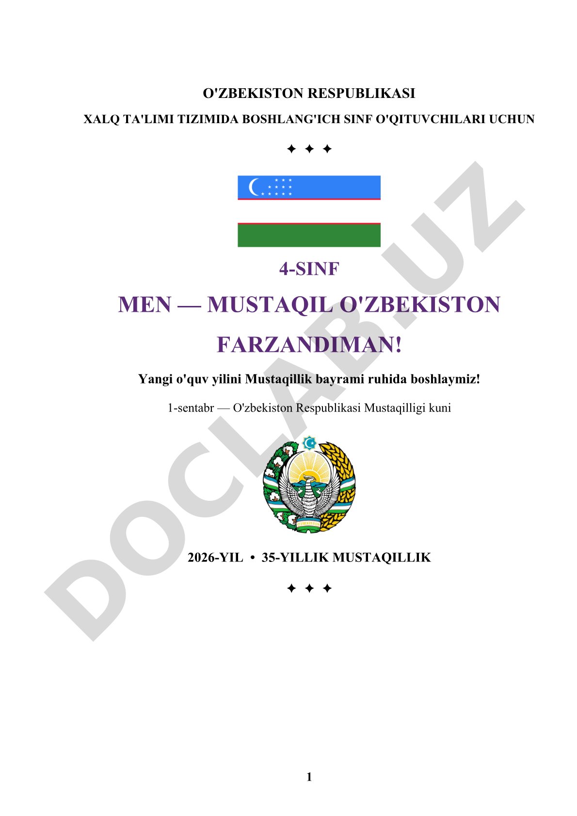 4-SINF DARS ISHLANMASI "Men — mustaqil O'zbekiston farzandiman"