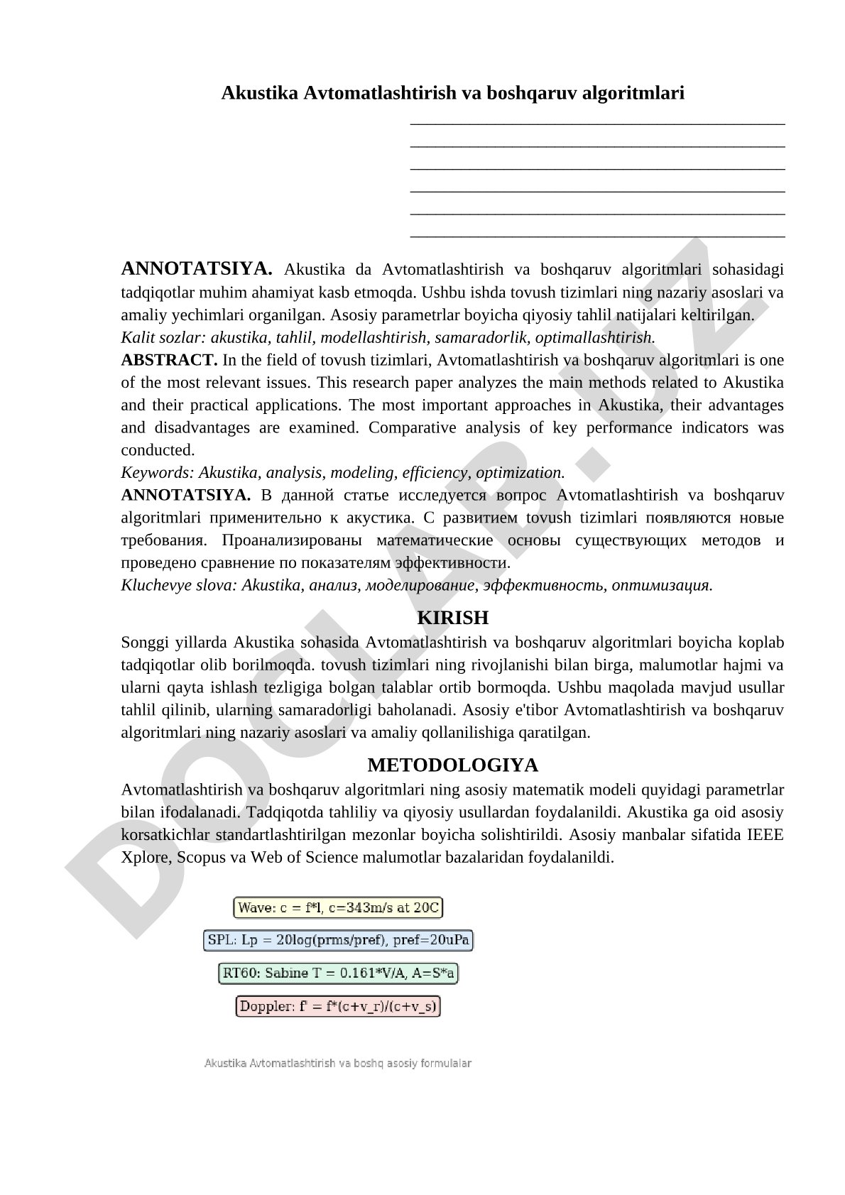 Akustika Avtomatlashtirish va boshqaruv algoritmlari