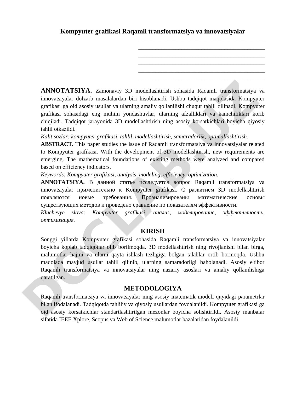 Kompyuter grafikasi Raqamli transformatsiya va innovatsiyalar