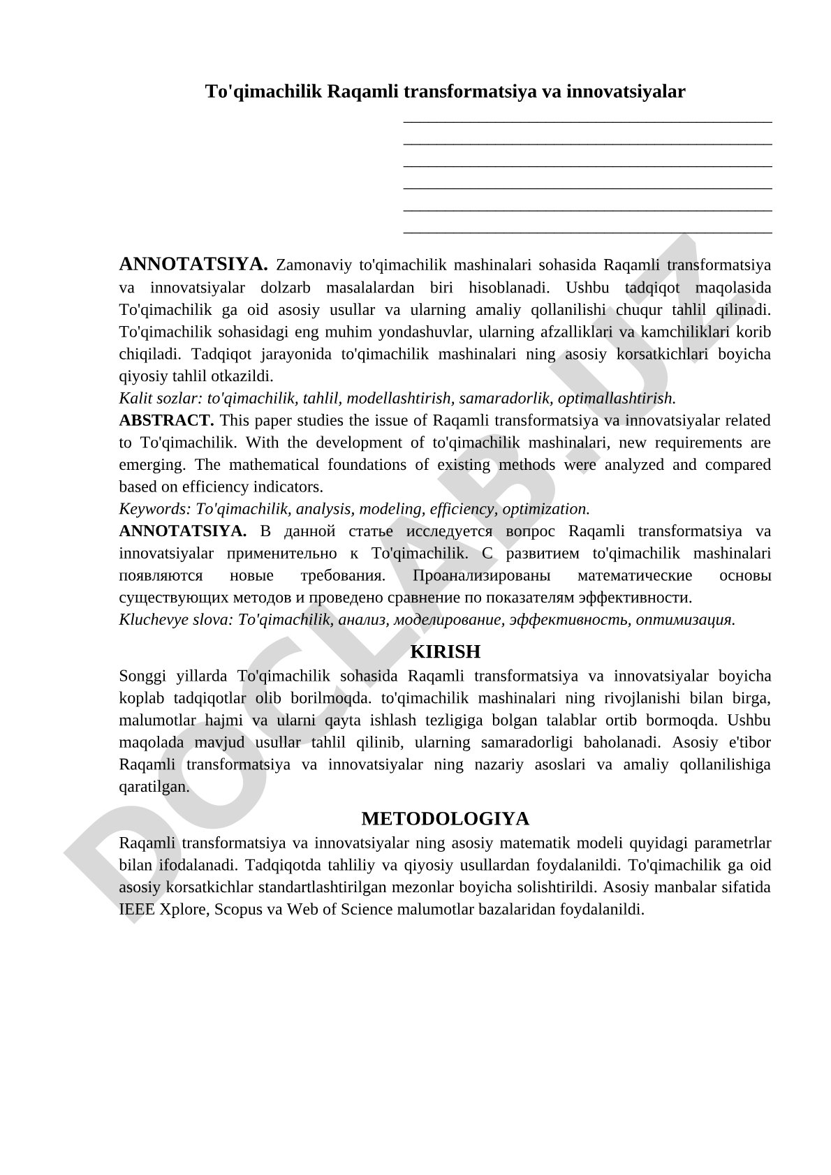 To'qimachilik Raqamli transformatsiya va innovatsiyalar