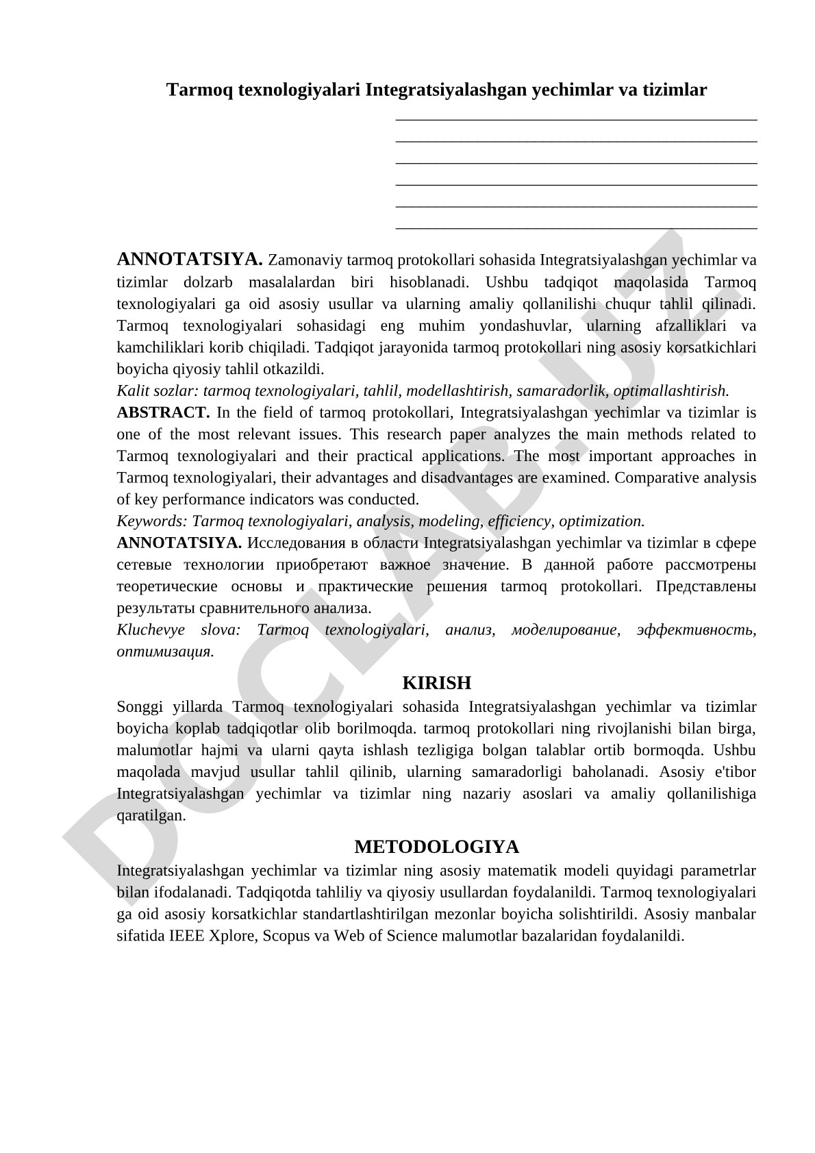 Tarmoq texnologiyalari Integratsiyalashgan yechimlar va tizimlar
