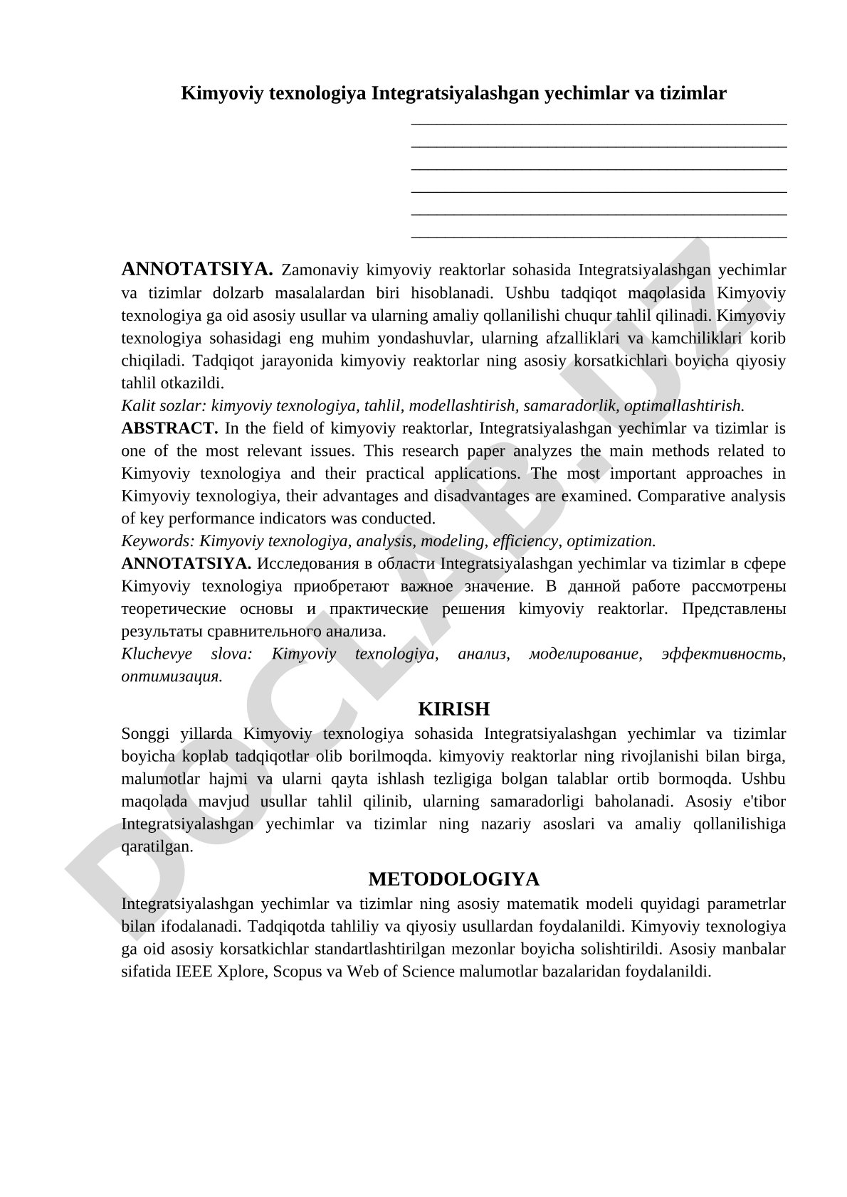 Kimyoviy texnologiya Integratsiyalashgan yechimlar va tizimlar