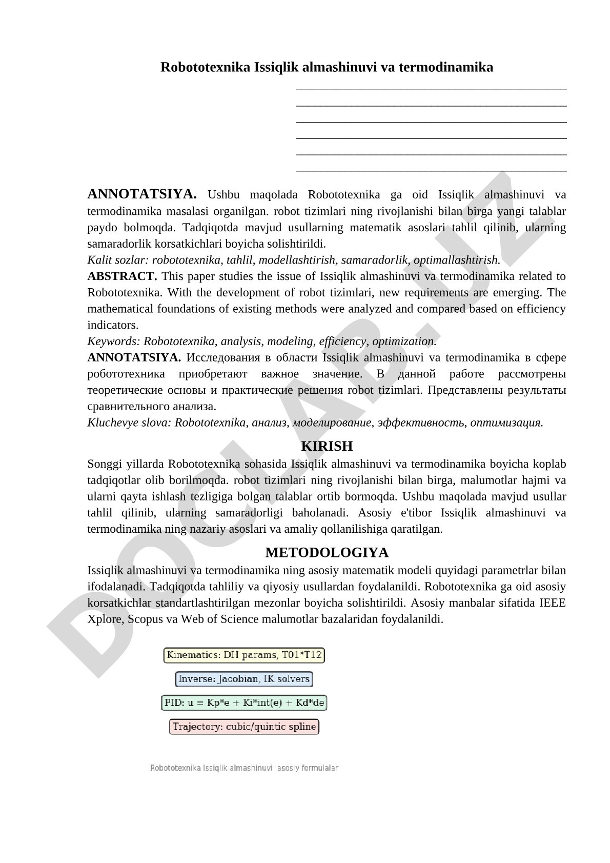 Robototexnika Issiqlik almashinuvi va termodinamika