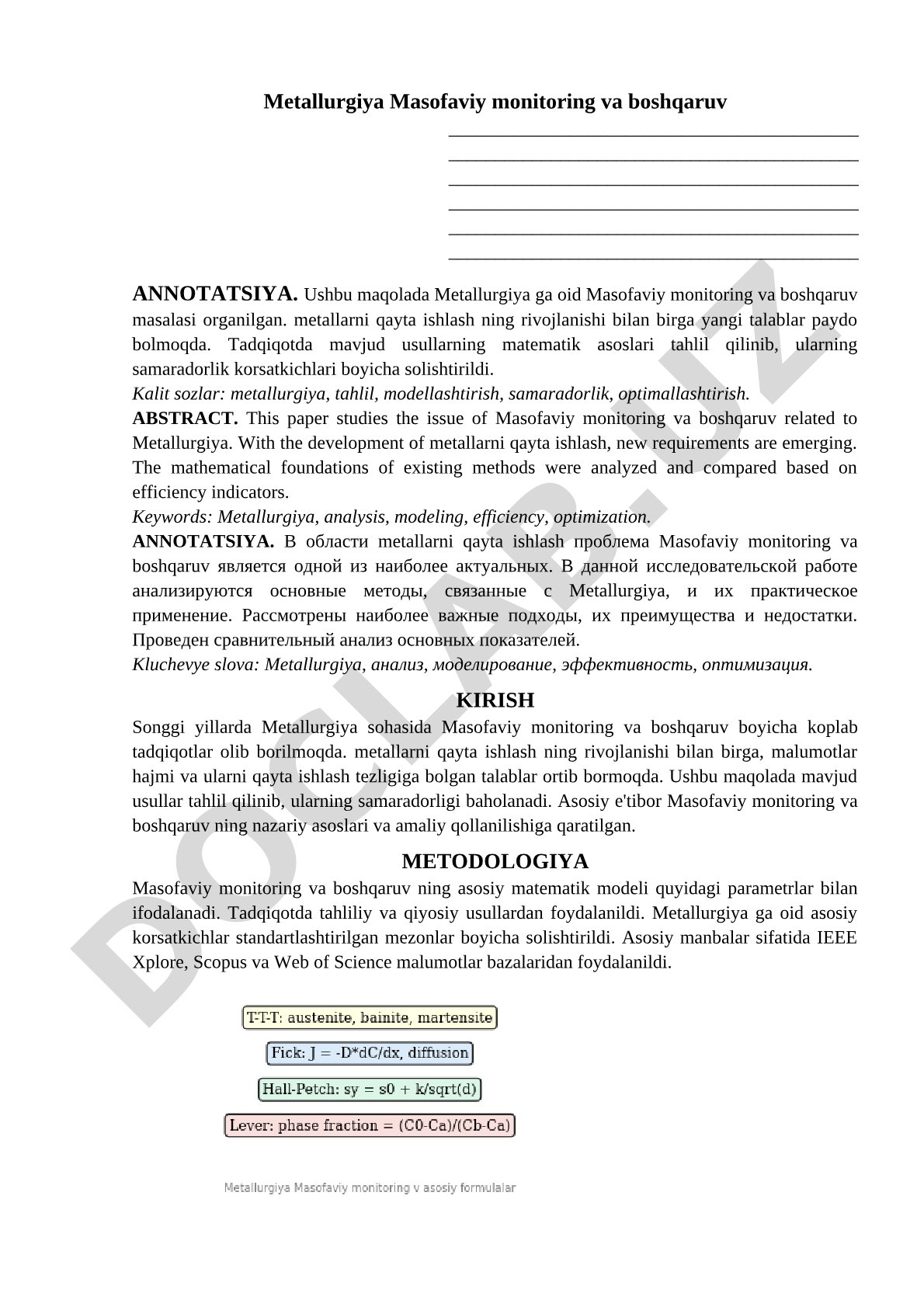 Metallurgiya Masofaviy monitoring va boshqaruv