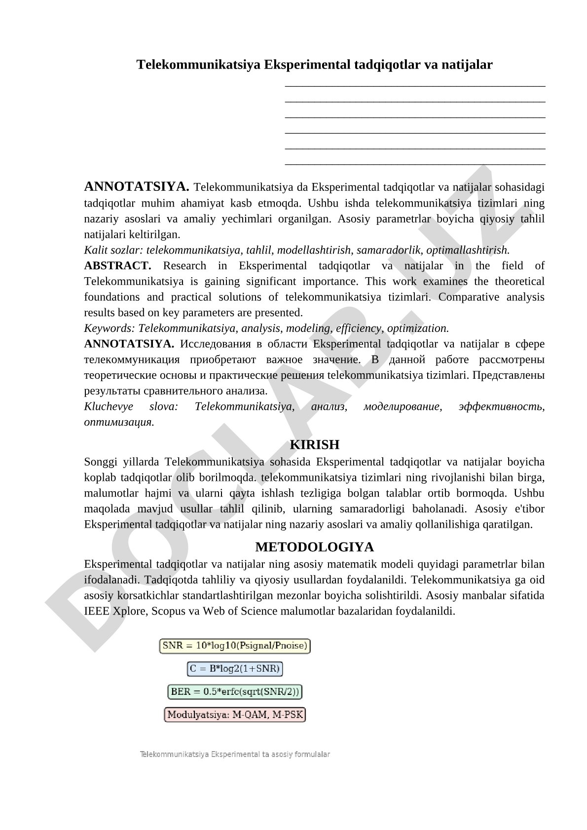 Telekommunikatsiya eksperimental tadqiqotlar va natijalar
