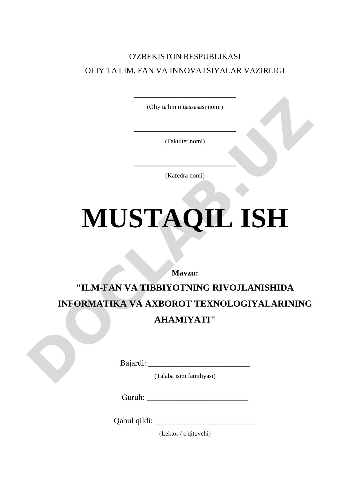 ILM-FAN VA TIBBIYOTNING RIVOJLANISHIDA INFORMATIKA VA AXBOROT TEXNOLOGIYALARINING AHAMIYATI
