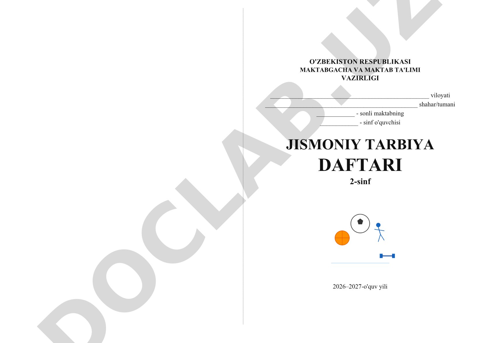 Jismoniy tarbiya daftari 2-sinf 2026–2027-o'quv yili