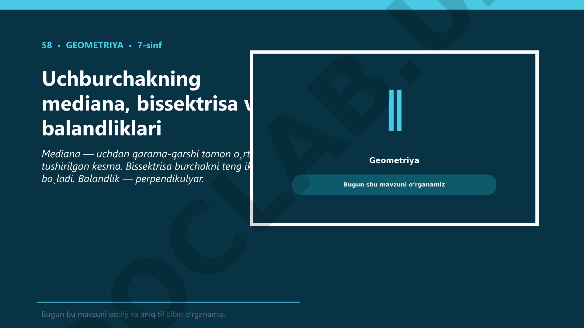 Uchburchakning mediana, bissektrisa va balandliklari