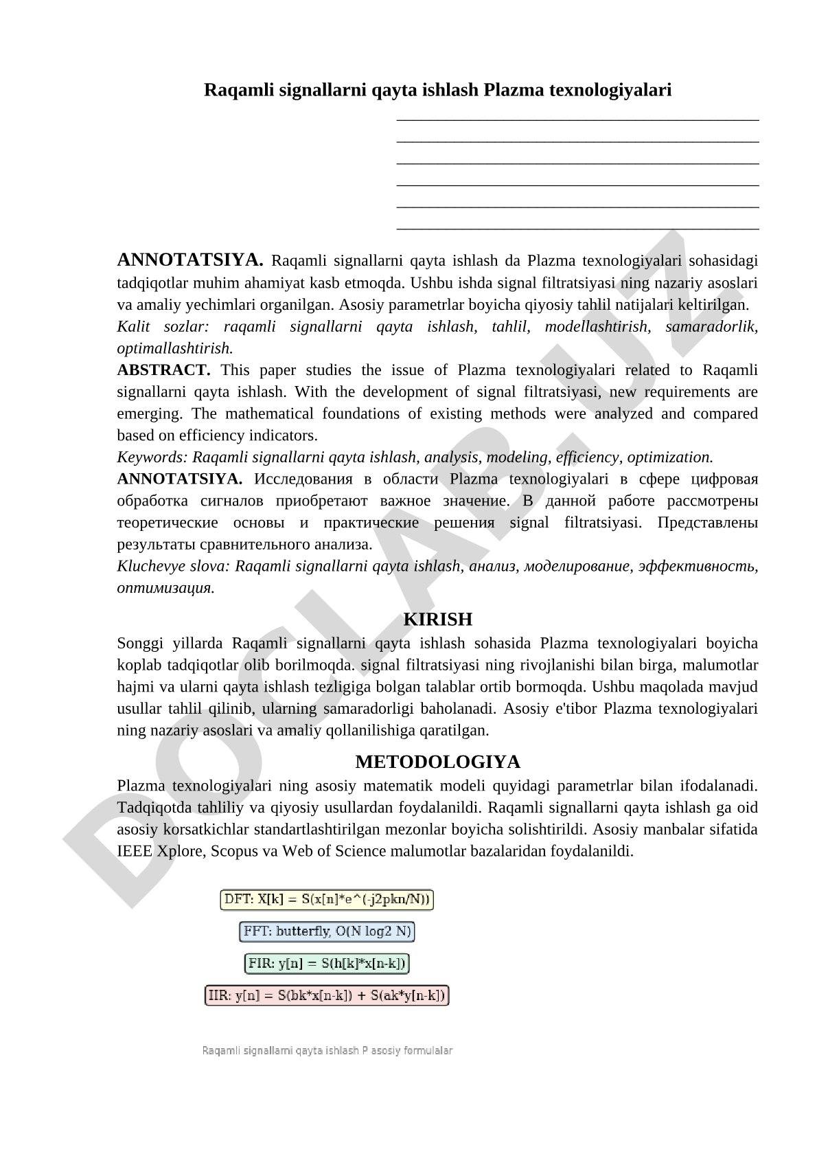Raqamli signallarni qayta ishlash Plazma texnologiyalari
