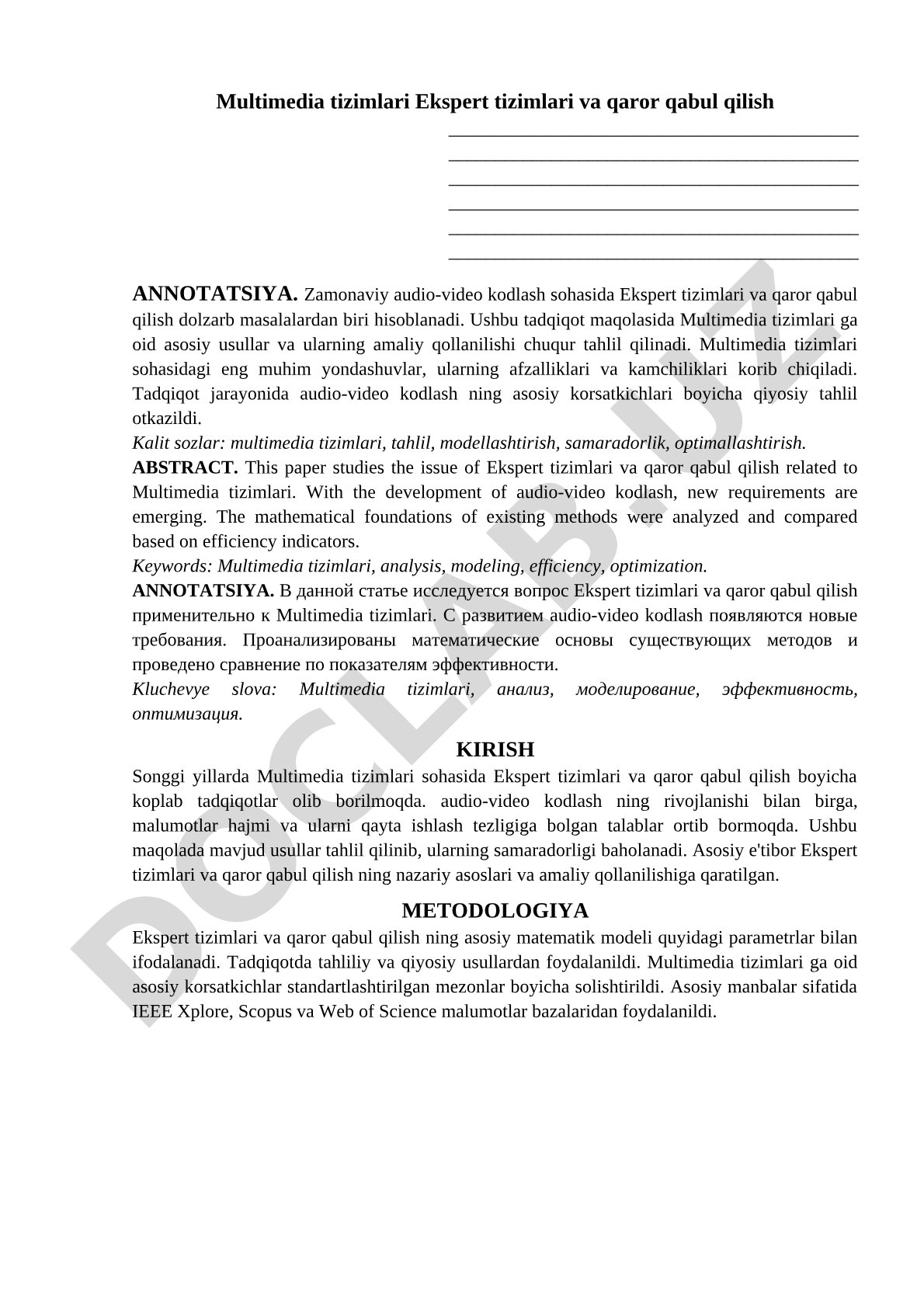 Multimedia tizimlari Ekspert tizimlari va qaror qabul qilish