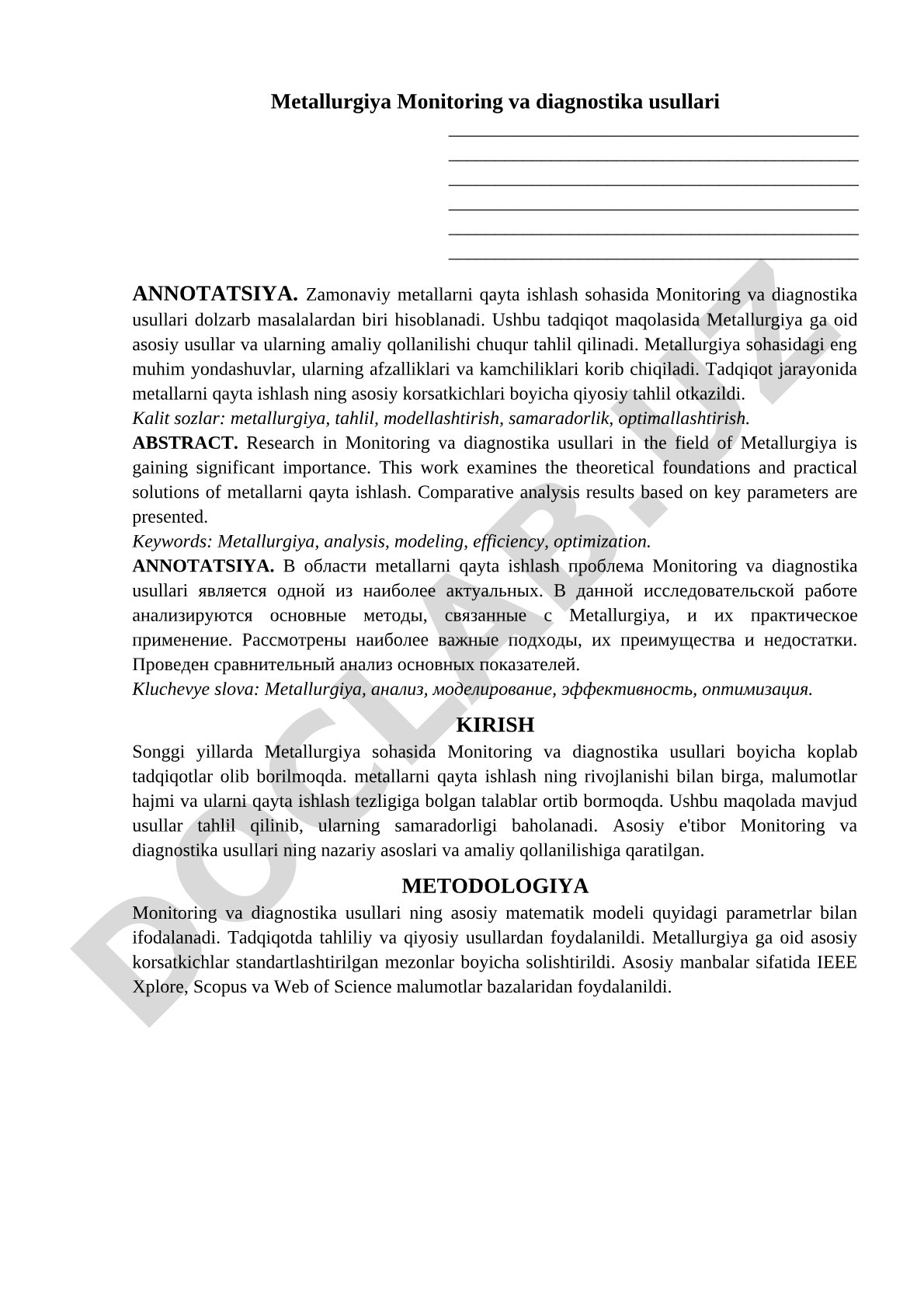 Metallurgiya Monitoring va diagnostika usullari