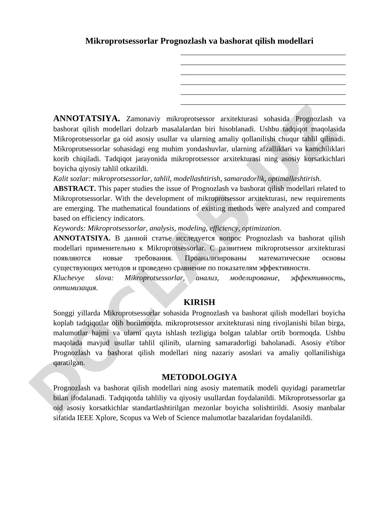 Mikroprotsessorlar Prognozlash va bashorat qilish modellari