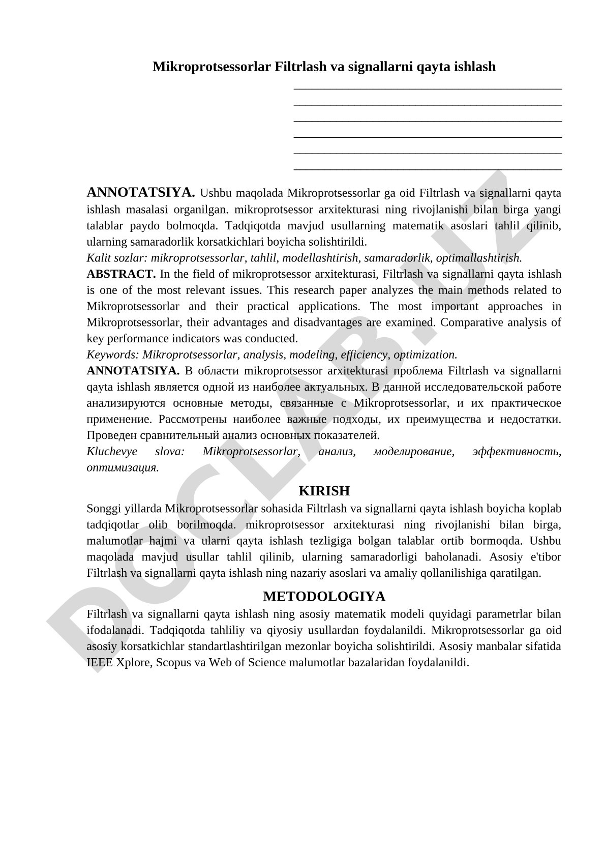 Mikroprotsessorlar Filtrlash va signallarni qayta ishlash