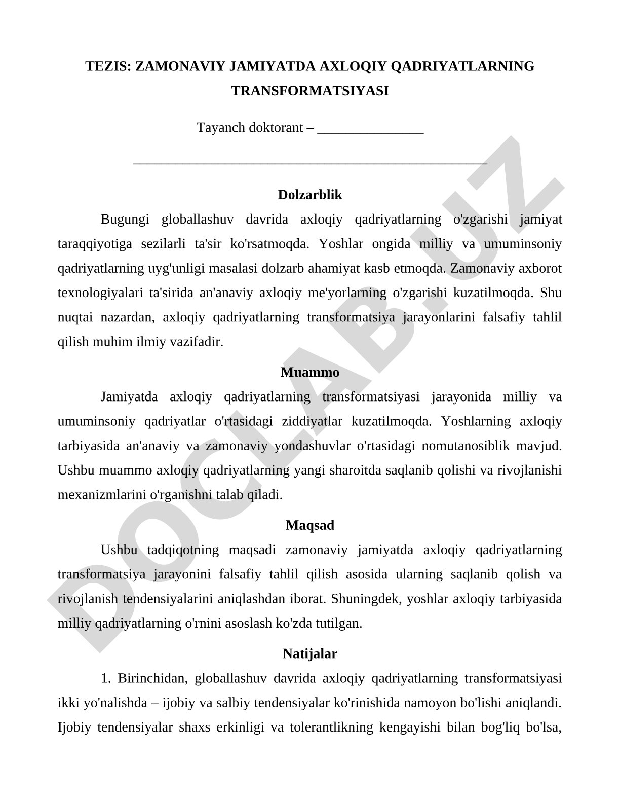 ZAMONAVIY JAMIYATDA AXLOQIY QADRIYATLARNING TRANSFORMATSIYASI