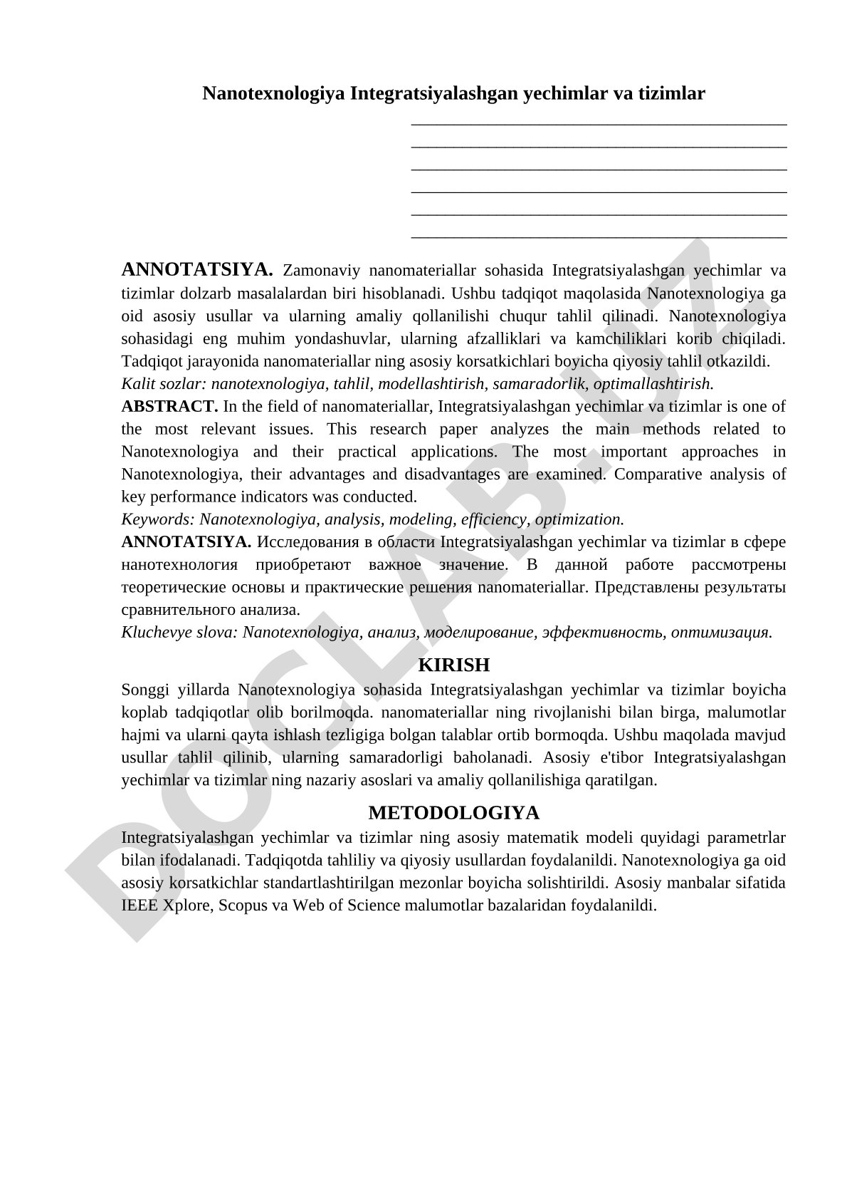Nanotexnologiya Integratsiyalashgan yechimlar va tizimlar