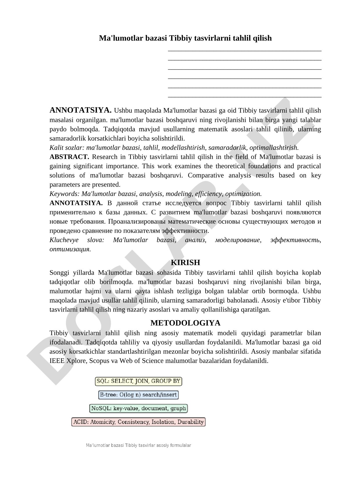 Ma'lumotlar bazasida tibbiy tasvirlarni tahlil qilish