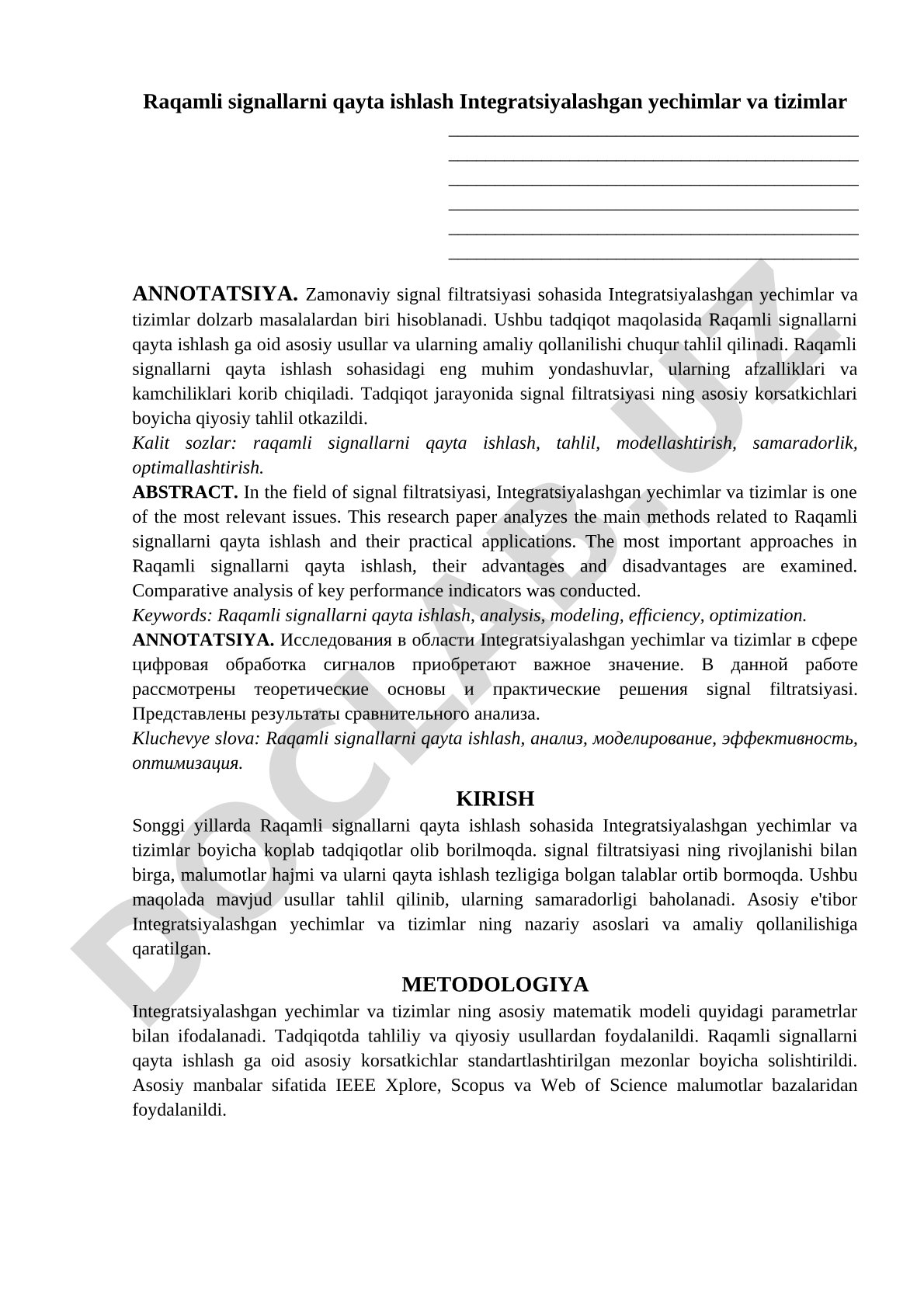Raqamli signallarni qayta ishlash integratsiyalashgan yechimlar va tizimlar