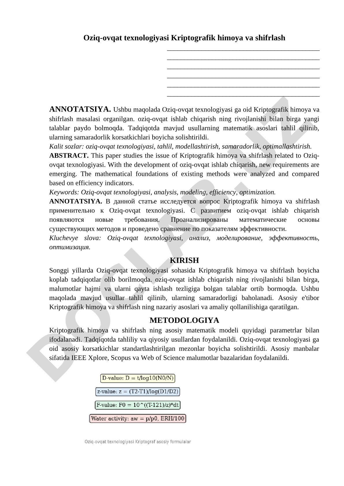 Oziq-ovqat texnologiyasi Kriptografik himoya va shifrlash