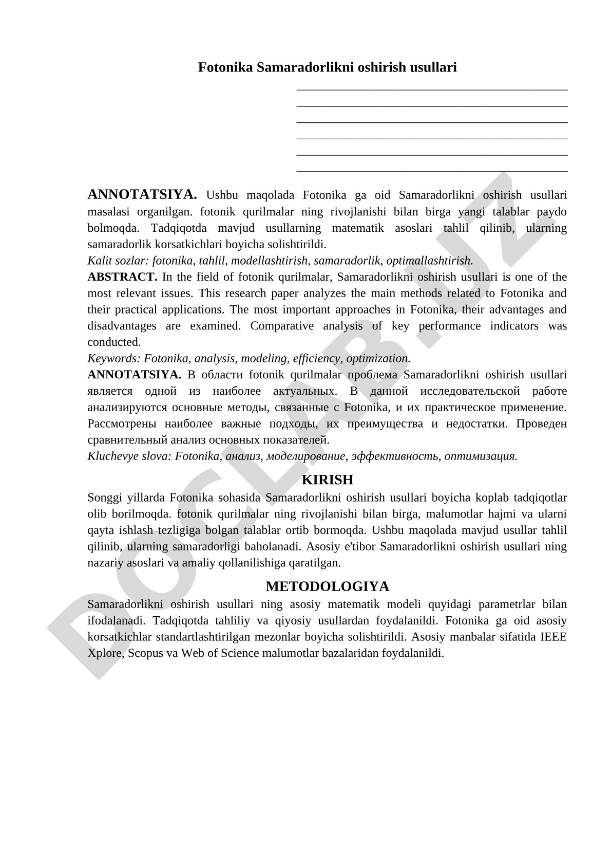 Fotonika Samaradorlikni oshirish usullari