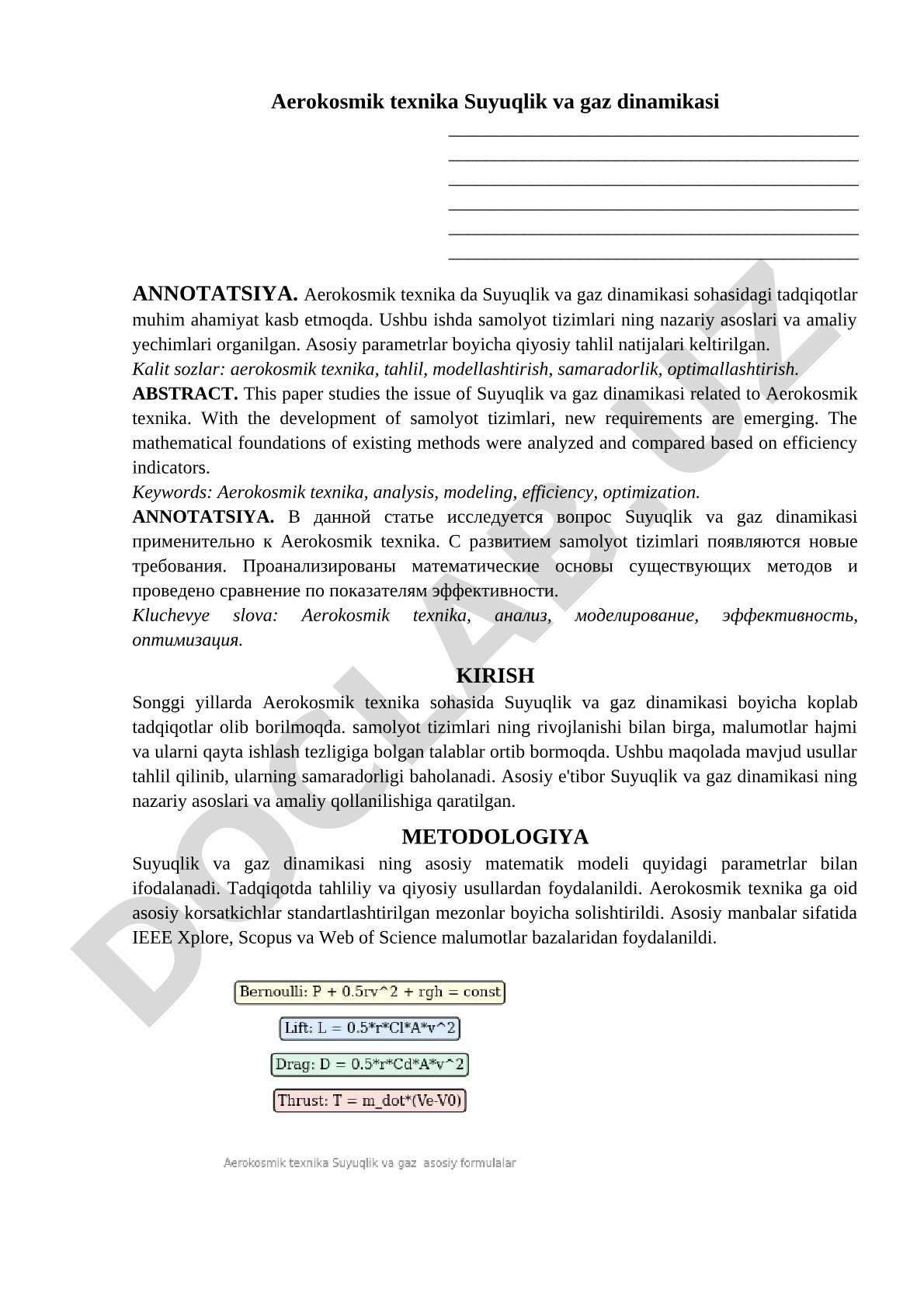 Aerokosmik texnika Suyuqlik va gaz dinamikasi