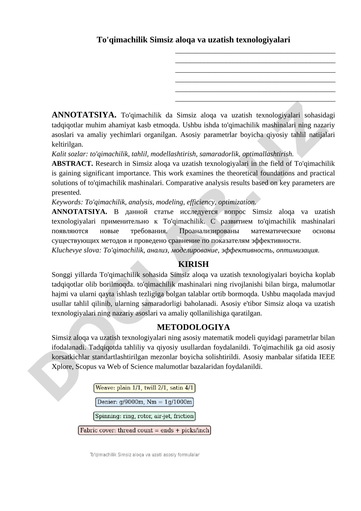To'qimachilik Simsiz aloqa va uzatish texnologiyalari