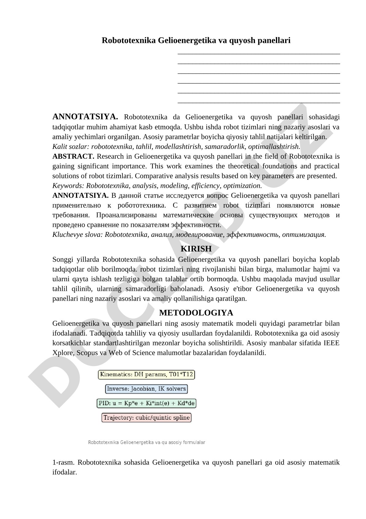 Robototexnika Gelioenergetika va quyosh panellari