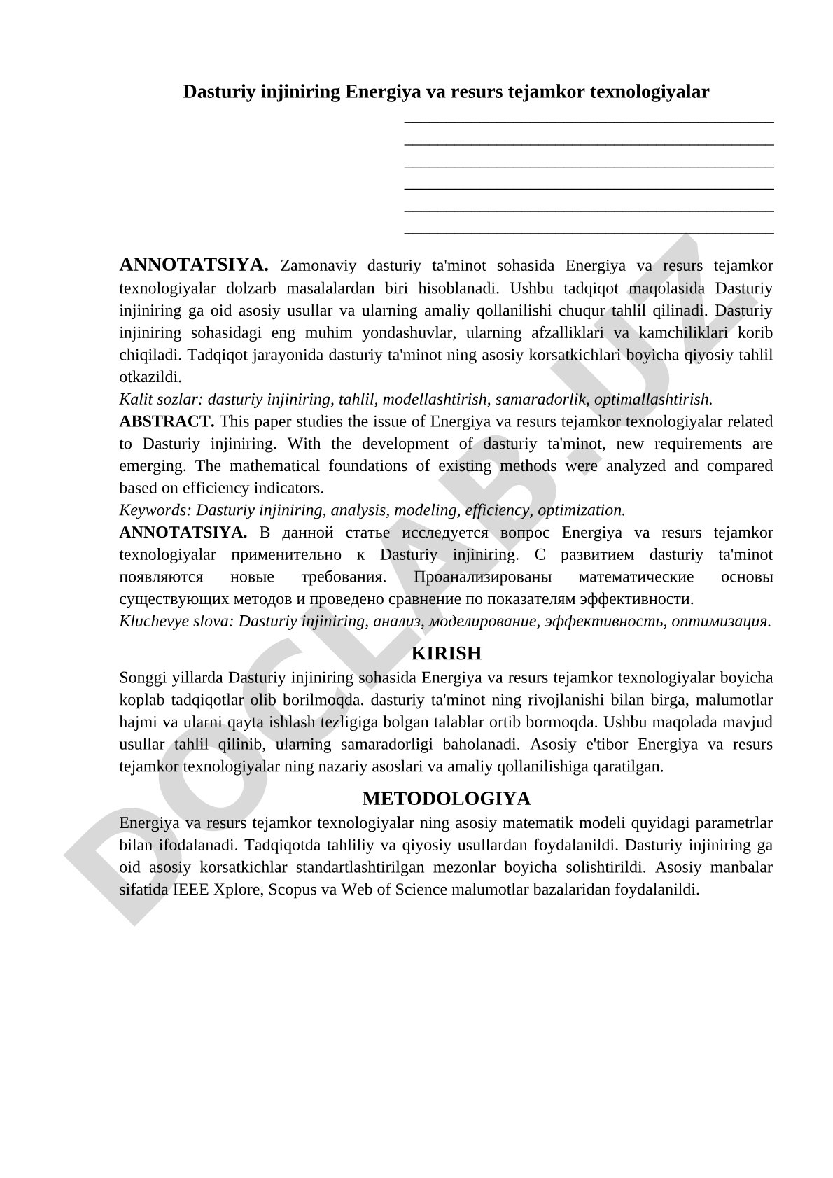 Dasturiy injiniringda energiya va resurs tejamkor texnologiyalar tahlili