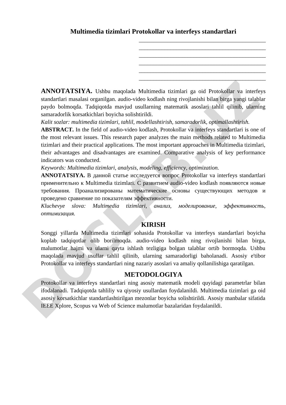 Multimedia tizimlari protokollari va interfeys standartlari