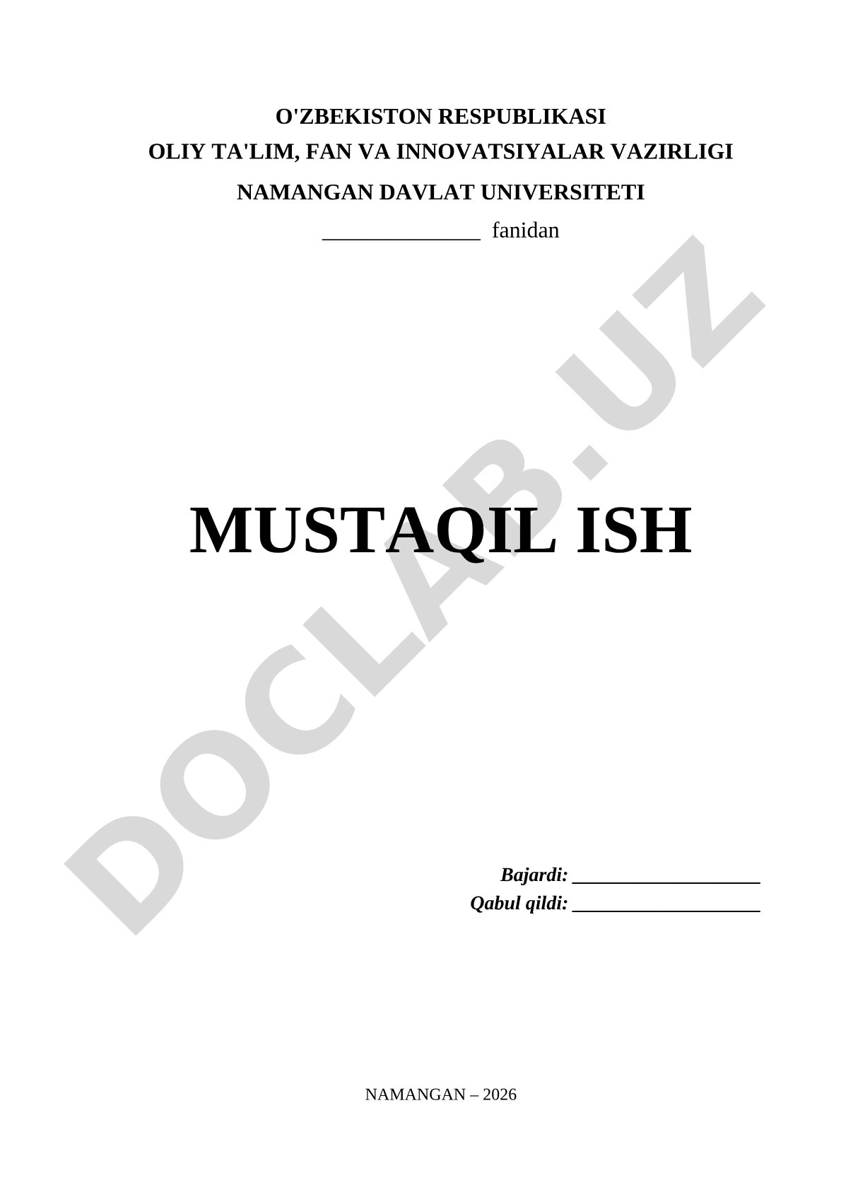 Mustaqil ish blankasi