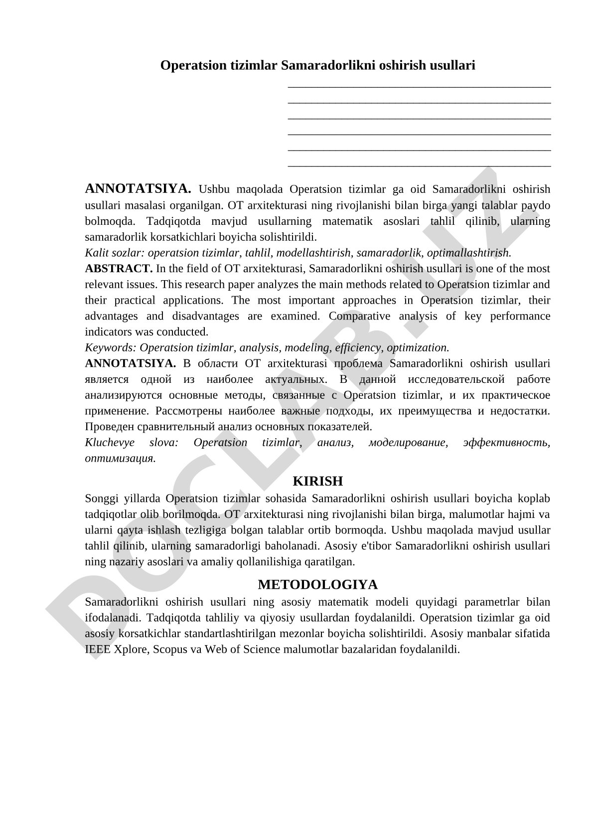 Operatsion tizimlarda samaradorlikni oshirish usullari