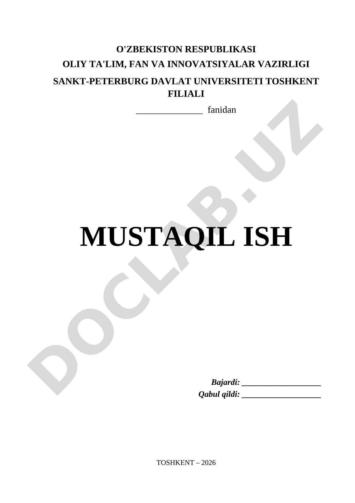Mustaqil ish blanki