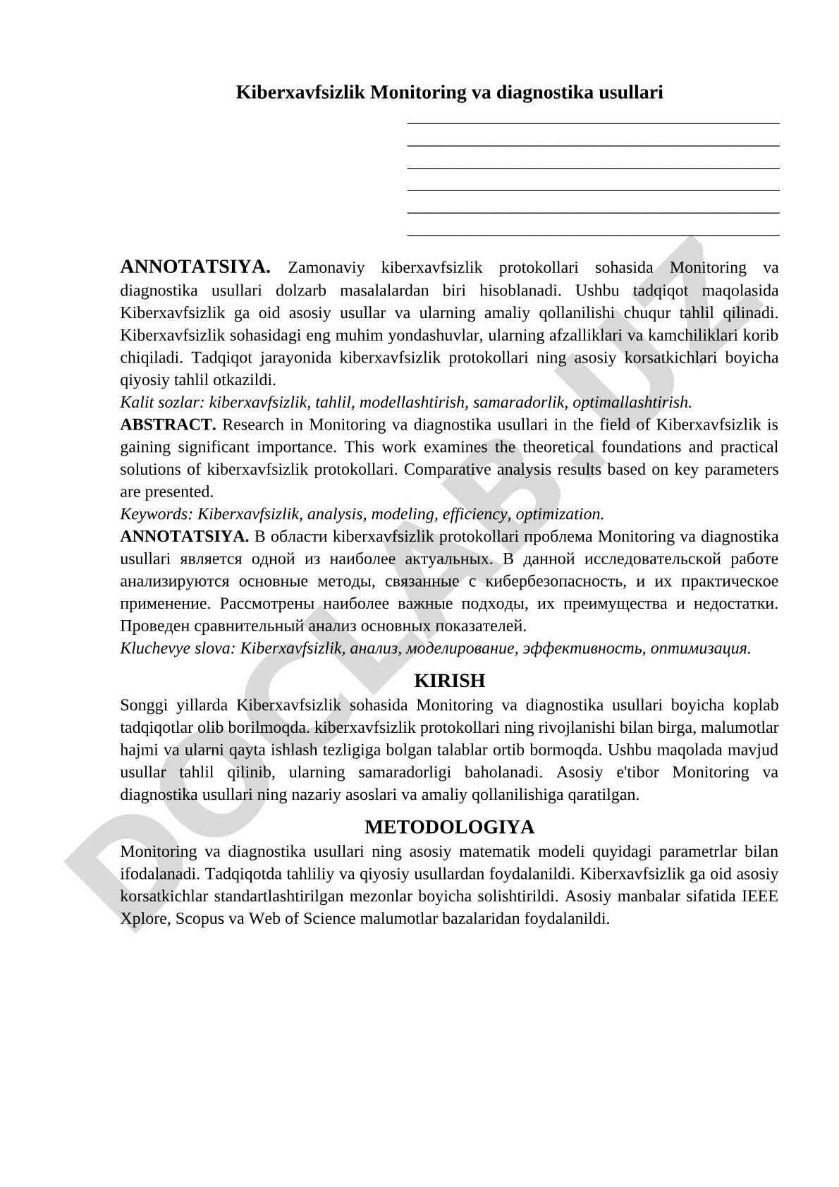 Kiberxavfsizlik Monitoring va diagnostika usullari